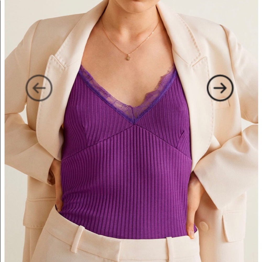 Mango purple ribbed blouse with tulle detail